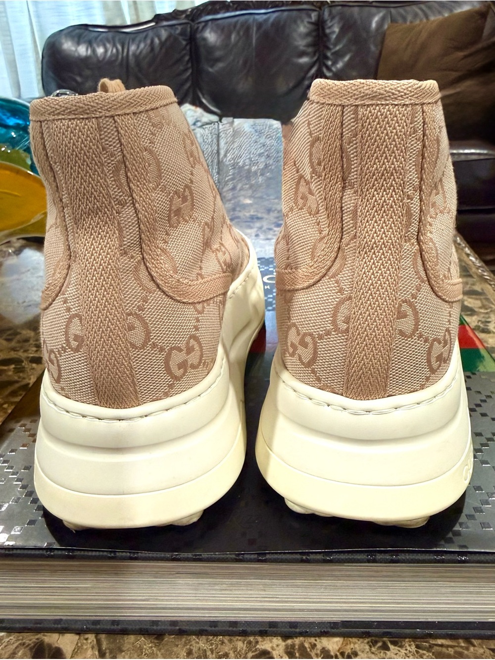 Gucci Tennis 1977 High Top GG Canvas Sneakers Pink Blush Monogram EU 38 - Picture 8 of 11